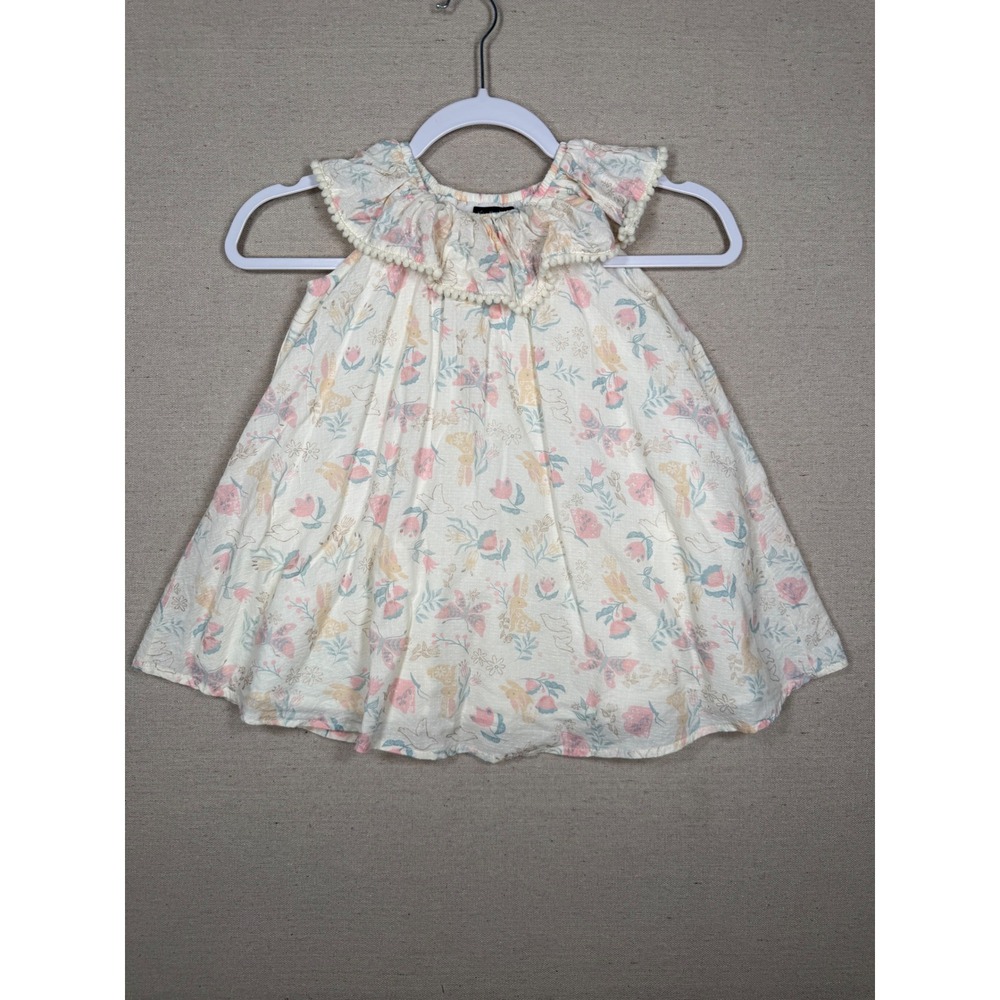 Cynthia Rowley Kids 3T Floral Rabbit Butterfly Ruffle Pom Pom Dress Pastel White